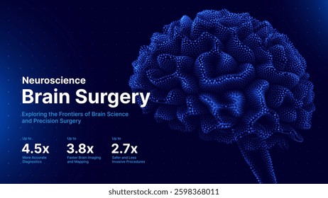 Neuroscience and Brain Surgery Concept. AI-Powered Brain Diagnostics, Advanced Neurotechnology, and Precision Surgery. Futuristic Medicine and Health Innovation. Vector Illustration.