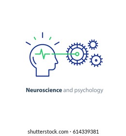 Neuroscience Concept, Psychological Processes, Brain Functioning, Artificial Intelligence, Education System, Problem Solving, Vector Mono Line Icon