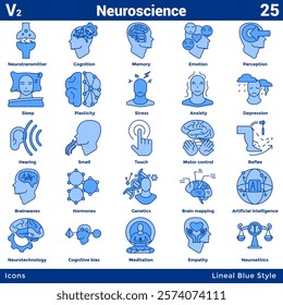 Neuroscience icon bundle 25 in line style