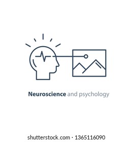 Neuroscience logo, psychology concept icon, artificial intelligence, creative thinking, optical illusion, memory functioning, vector line design