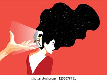 Neuroscience -  Opening Door of the Woman Inside the Head in a Cool Red Background