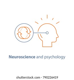 Neurociencia y psicología, concepto de sesgo, inteligencia emocional, mentalidad, toma de decisiones, ciclo de hábitos, pensamiento obsesivo, icono de línea vectorial, trazo delgado