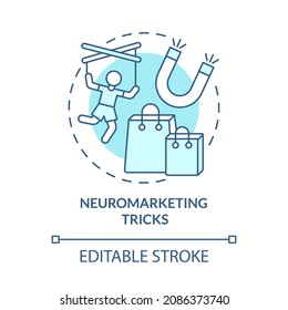 Neuroscience tricks concept icon. Consumer attention attracting product. Customer decision manipulation abstract idea thin line illustration. Vector isolated outline color drawing. Editable stroke