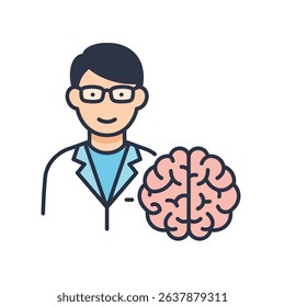 Neuroscientist with Brain Icon White Background Cognitive Science Research Expert