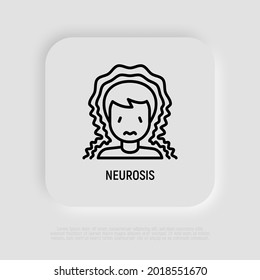 Neurosis, anxiety, stress, panic attack thin line icon. Mental disorder, sad-minded. Vector illustration.