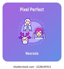 Neurosis concept with thin line icons, panic attack, loss of appetite, anxiety. Mental illness. Vector illustration.