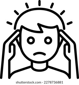 Neurosis. Panic attack thin line icon: man feeling anxiety or stress and touching his head. Headache. Vector illustration.