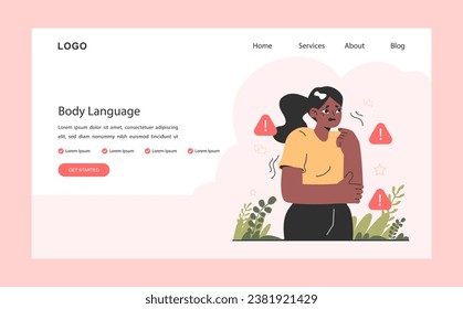 Neurosis web banner or landing page. Scared woman body language, suffering from chronic stress and anxiety. Professional burnout, breakdown and psychological tension. Flat vector illustration