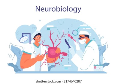 Neurosurgeon concept. Doctor examine and treat human brain and nervous system. Nervous system disease' therapy, surgery and surgical procedure. Flat vector illustration