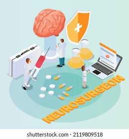 Neurosurgeon isometric 3d vector illustration concept for banner, website, landing page, ads, flyer template