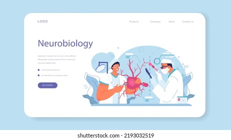 Neurosurgeon web banner or landing page. Doctor examine and treat human brain and nervous system. Nervous system disease' therapy, surgery and surgical procedure. Flat vector illustration