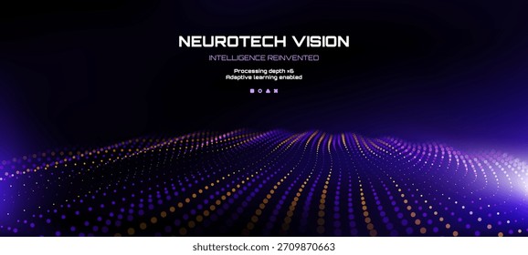 Visión neurotecnológica, inteligencia reinventada. Fondo de patrón de puntos digitales para la tecnología y el concepto de innovación científica. Gráfico para tecnología del futuro.