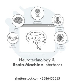 Neurotechnology and AI – Brain-Machine Interfaces for the Future of Human-AI Collaboration. Professional Gray Color Diagram. Editable Stroke and Colors.
