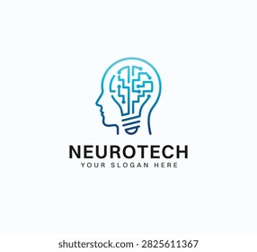 Neurotechnology Brain Network Logo for Neuroscience, Healthcare, Medical Research, Artificial Intelligence, Technology, Innovation, Digital Health, Startup and Modern Scientific Branding