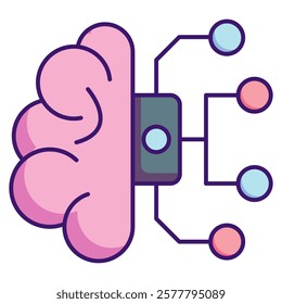 Neurotechnology Icon - Lineal Color Style - Brain Theme