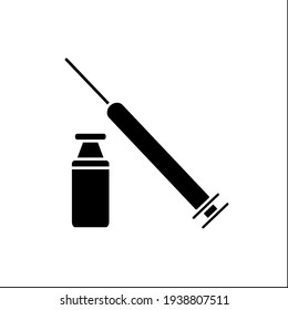 Neurotoxin injection glyph icon. Medicine vial and syringe. Full vial. Beauty injections. Vaccination. Mini-surgery. Cosmetic procedure concept.Filled flat sign.Isolated silhouette vector illustration