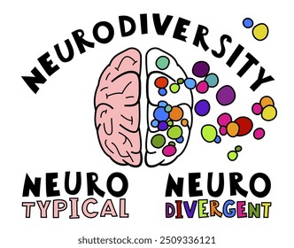 Cérebros neurotípicos e neurodivergentes. Mente humana, experiência de diversidade. Neurodiversidade, aceitação de autismo. Diferenças nas características de personalidade. Ilustração de vetor editável desenhada à mão