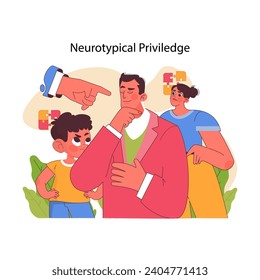 Neurotypical privilege concept. Man being chosen over woman and child. Delving into societal bias, the ease of fitting in, and the unseen advantages. Reflecting on inclusion and fairness.