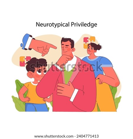 Neurotypical privilege concept. Man being chosen over woman and child. Delving into societal bias, the ease of fitting in, and the unseen advantages. Reflecting on inclusion and fairness.