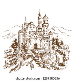 Neuschwanstein Castle. Engraving