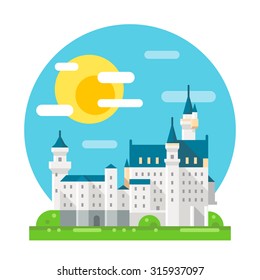 Neuschwanstein castle flat design landmark illustration vector