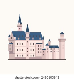 Neuschwanstein Castle. Flat style illustration. 