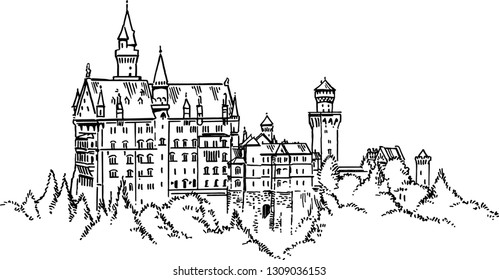 Neuschwanstein Castle Germany vector drawing