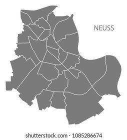 Neuss city map with boroughs grey illustration silhouette shape
