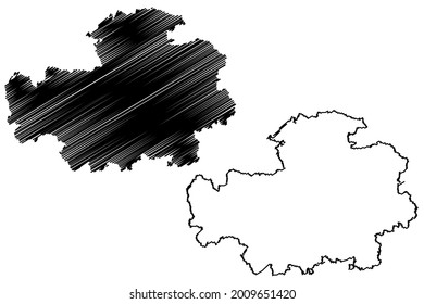 Neustadt (Aisch)-Bad Windsheim district (Federal Republic of Germany, rural Middle Franconia, Free State of Bavaria) map vector illustration, scribble sketch Neustadt an der Aisch-Bad Windsheim map