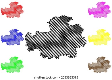 Neustadt (Aisch)-Bad Windsheim district (Federal Republic of Germany, rural Middle Franconia, Free State of Bavaria) map vector illustration, scribble sketch Neustadt an der Aisch-Bad Windsheim map