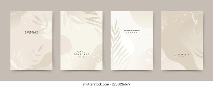 Fondo abstracto neutro con elementos florales en beige pastel. Plantillas de diseño de moda para tarjetas, carteles, tarjetas de visita, volante, folleto, revista, medios sociales, banner, presentación, invitación