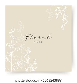 Fondo abstracto neutro con elementos florales dibujados a mano en color beige. Plantilla de diseño de vectores para postales, afiches, tarjetas de visita, volante, revista, publicación en medios sociales, banner, invitación a la boda