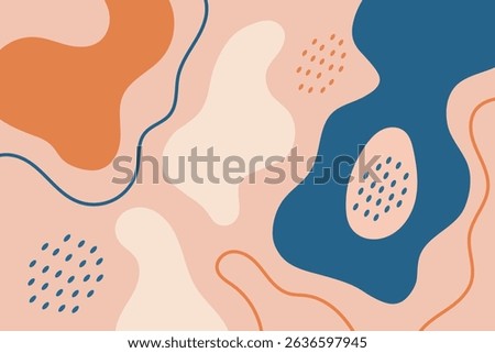 Neutral background with hand-drawn orange and blue abstract blobs
