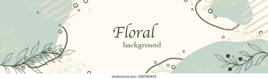 Neutral background in minimalist style. Hand drawn abstract design background with pastel colors and plant ornament for invitation design, wallpaper, decor, print.