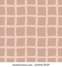 Neutral Beige Checkered Seamless Pattern. Modern minimal geometric background with distorted plaid texture. Primary paint. Repeat vector illustration