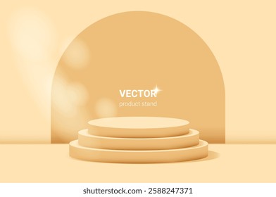 Neutral beige color mock up for product presentation. Vector background with podium with soft light.  Stand for beauty products advertising. Minimalistic design.
