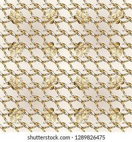 Neutral and beige colors with gold elements. Vector golden pattern. Seamless golden textured curls. Oriental style arabesques. Vector illustration.