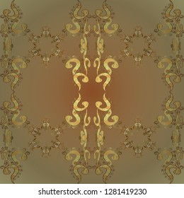 Neutral and beige colors with golden elements. Gold metal with floral pattern. Vector golden floral ornament brocade textile and glass pattern. Seamless golden pattern.