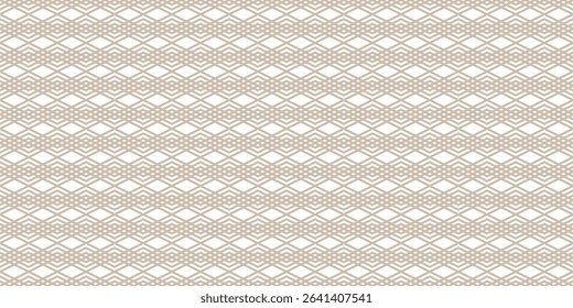 Neutral beige and white abstract geometric seamless pattern. Rhombus, diamond shapes repeatable background for textile, wrapping paper, wallpaper, book cover, invitation card, packaging design.