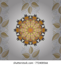 Neutral, beige and yellow colors. Vector ethnic mandalas, doodle background circles.