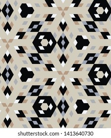 Neutral and Black Folk 3d Isometric Diamond Grid Seamless Repeat Vector Pattern