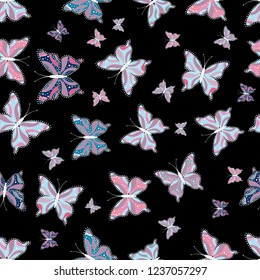 Neutral, black and white butterfly illustration. Abstract seamless pattern for clothes, boys, girls, wallpaper. Vector illustration. Beautiful watercolor butterflies. Fantasy cute illustration.