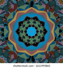Neutral, blue and pink colors. Vector Mandala. Tiled mandala design, best for print fabric or papper and more. Boho style flower seamless pattern.