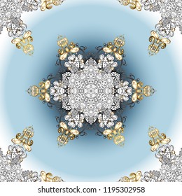 Neutral, blue and white and golden pattern. Elegant vector classic pattern. Ornamental abstract background with repeating elements.
