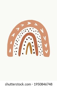 Neutral Boho Rainbow Nursery Wall Art for Baby Boy And Baby Girl. Scandinavian Style Kids Room Decoration. Vector Illustration Isolated. Ideal as Card, Invitation, Poster, Wall Decall.