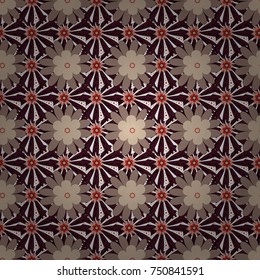 Neutral, brown and beige colors vector seamless pattern with many flowers.