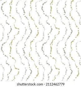 Neutral calming natural colors seamless background. Pastel washed out green, gray vertical wavy lines on white, wall art print. Abstract decorative vector pattern for textile, surface, graphic design.