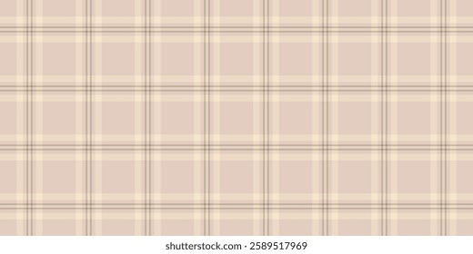 Neutral check textile texture, old tartan plaid pattern. Wide background vector seamless fabric in light and pastel colors palette.