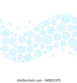 Neutral Christmas frame with abstract snowflakes and dots on white background. Vector illustration.