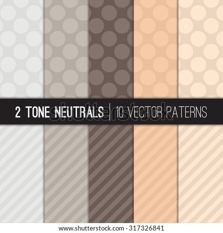 Neutral Color Jumbo Polka Dots and Diagonal Stripes Patterns in Two-toned Gray and Beige Colors. Vector EPS File Pattern Swatches made with Global Colors.